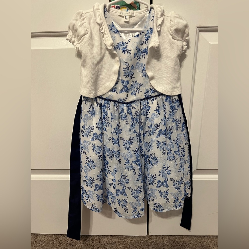 Floral Blue and White Dress with Bolero